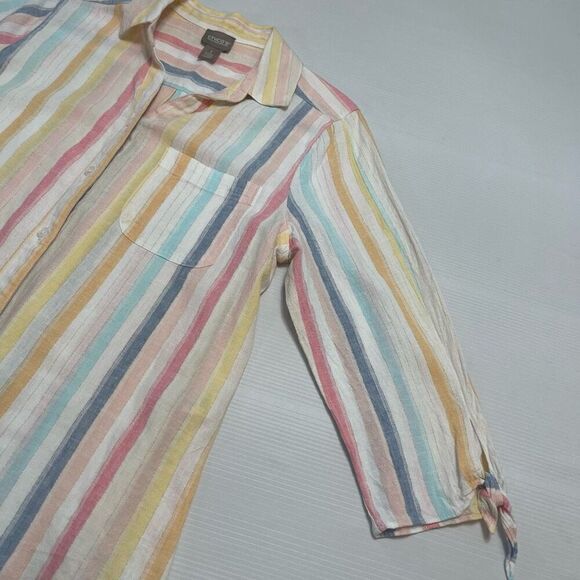 Chico’s Linen Hana Stripe Linen Blend Button Front Shirt Size 1 US Medium - Picture 2 of 9
